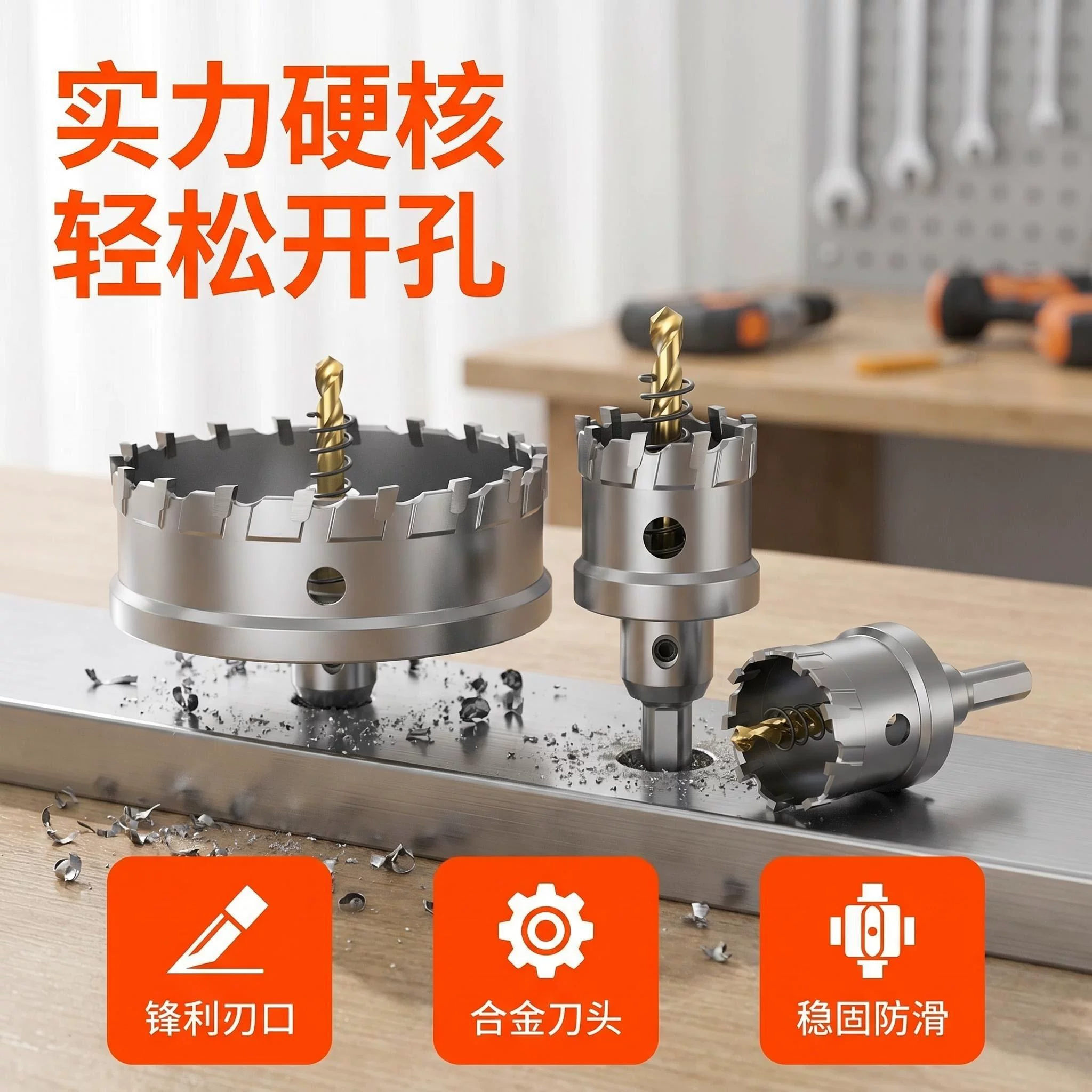 晟工硬质合金锯齿开孔器钻不锈钢不变形开孔顺畅不打滑三角柄卡位